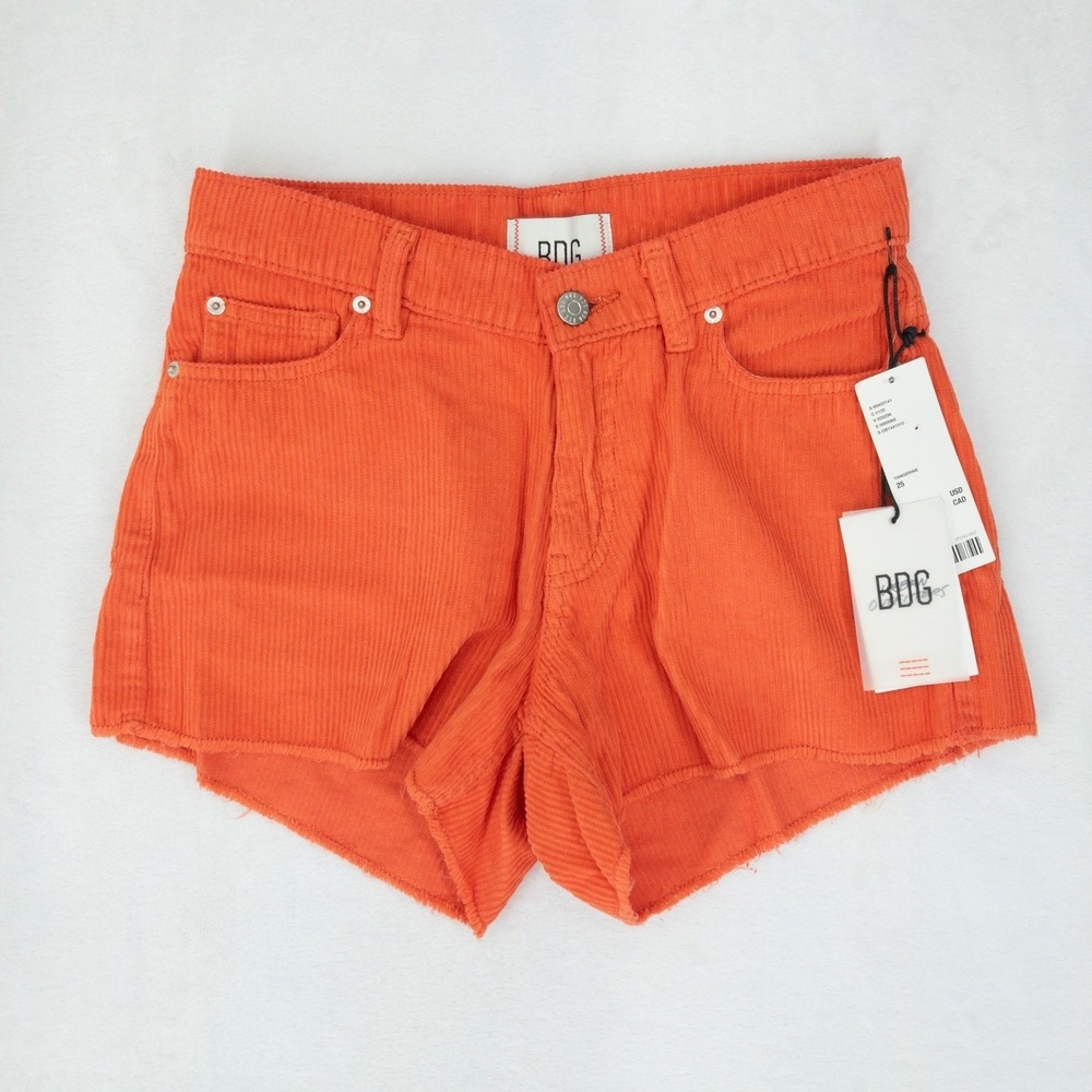 BDG Corduroy Shorts Womens Size 25 Orange Raw Hem Cotton Cutoff New